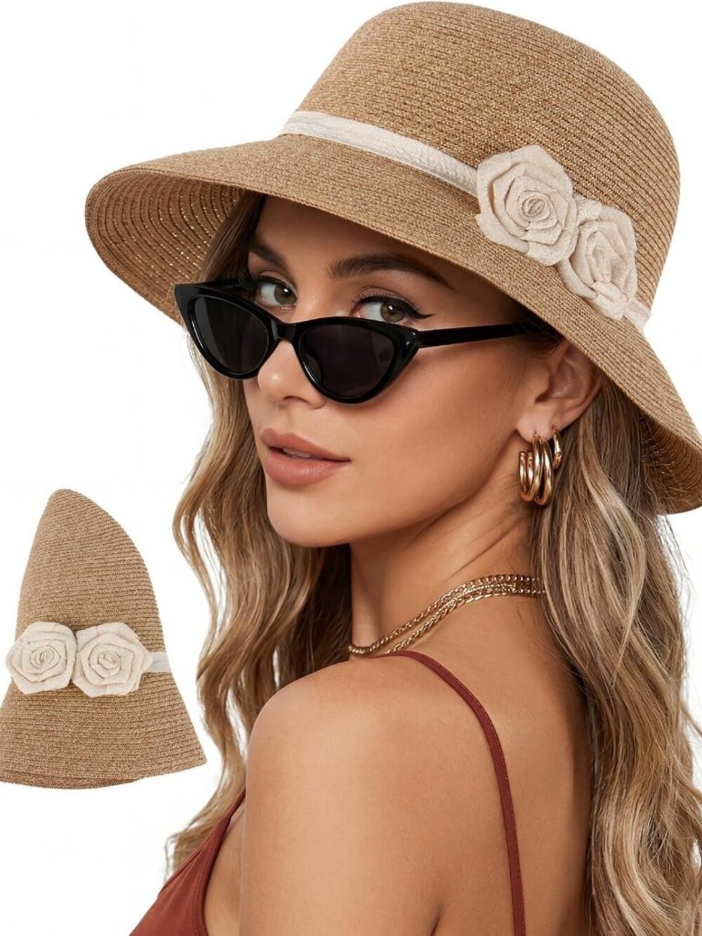 Chic Handmade Crochet Flower Straw Sun Hat - Elegant Summer Accessory